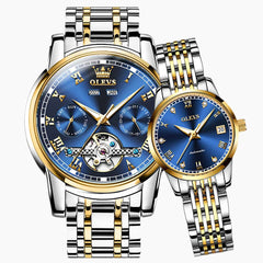 OLEVS 6607 Open Heart Automatic Mechanical Couple Watch Set - Matching Two-Tone Blue Watch | Olevs Watch Store