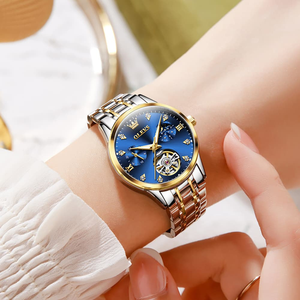 OLEVS 6608 Automatic Mechanical Open Heart Watch for Women - Silver White Watch | Olevs Watch Store