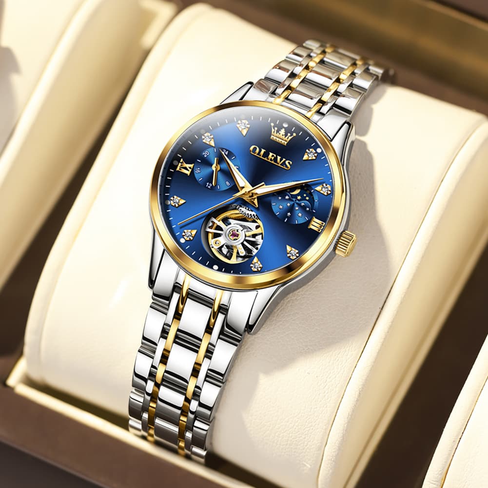 OLEVS 6608 Automatic Mechanical Open Heart Watch for Women - Silver White Watch | Olevs Watch Store