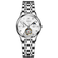 OLEVS 6608 Automatic Mechanical Open Heart Watch for Women - Silver White Watch | Olevs Watch Store