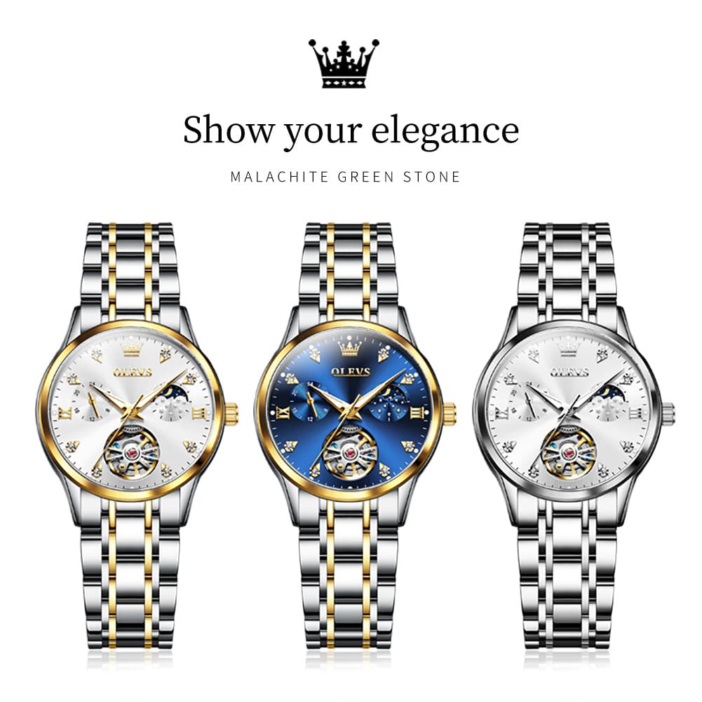 OLEVS 6608 Automatic Mechanical Open Heart Watch for Women - Silver White Watch | Olevs Watch Store