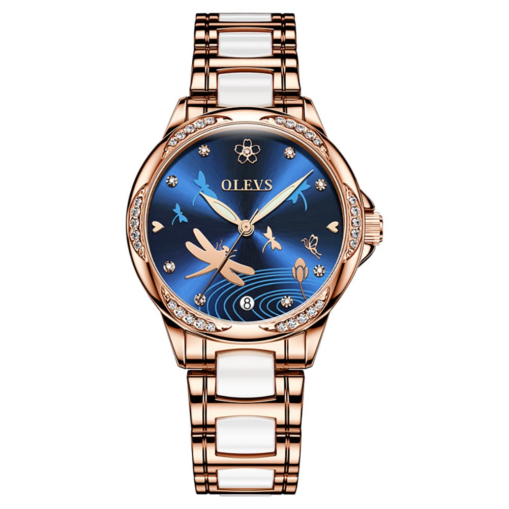 OLEVS 6610 Automatic Mechanical Ceramic Dragonfly Watch for Women - Rose Gold Red Watch | Olevs Watch Store