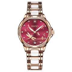 OLEVS 6610 Automatic Mechanical Ceramic Dragonfly Watch for Women - Rose Gold Red Watch | Olevs Watch Store