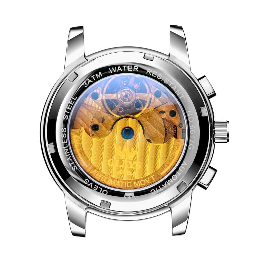 OLEVS 6617 Automatic Mechanical Tourbillon Moon Phase Watch for Men - All Black Steel Watch | Olevs Watch Store