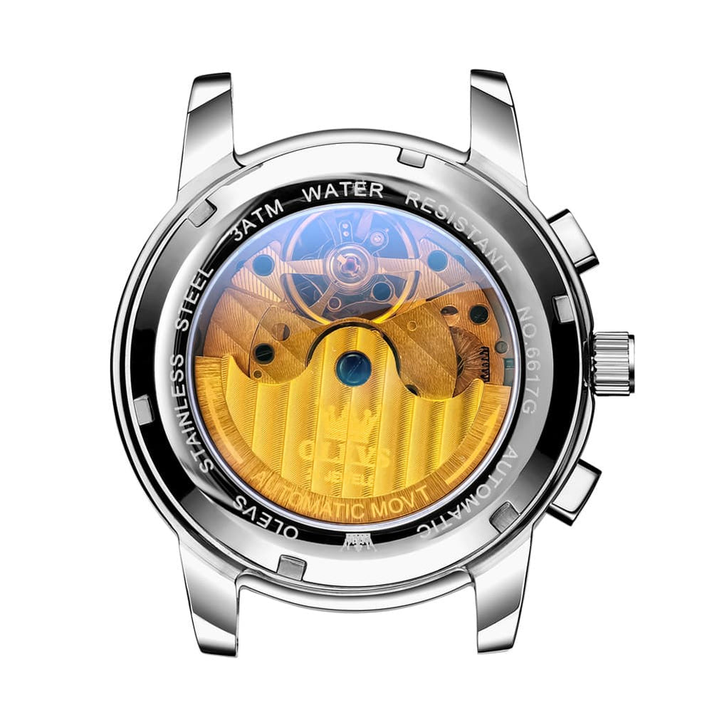 OLEVS 6617 Automatic Mechanical Tourbillon Moon Phase Watch for Men - All Black Steel Watch | Olevs Watch Store