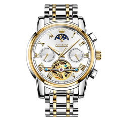 OLEVS 6617 Automatic Mechanical Tourbillon Moon Phase Watch for Men - Two Tone White Watch | Olevs Watch Store