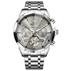 OLEVS 6619 Skeleton Mechanical Watch for Men - Silver Gray Watch | Olevs Watch Store