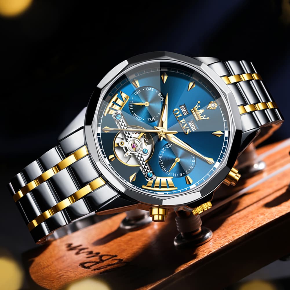 OLEVS 6619 Skeleton Mechanical Watch for Men - Silver White Watch | Olevs Watch Store
