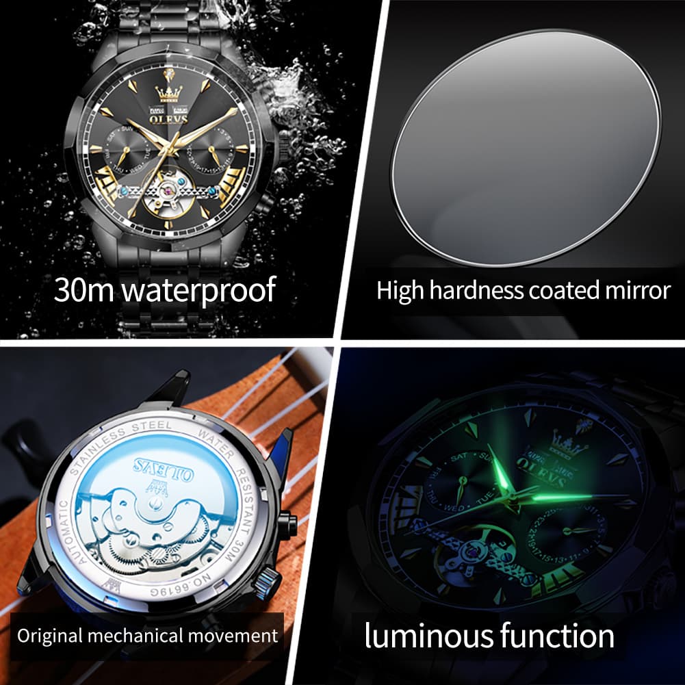 OLEVS 6619 Skeleton Mechanical Watch for Men - Silver White Watch | Olevs Watch Store