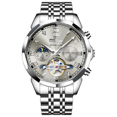 OLEVS 6620 Skeleton Moon Phase Mechanical Watch for Men - Silver Gray Watch | Olevs Watch Store
