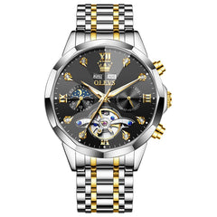 OLEVS 6621 3D Faceted Mirror Mechanical Watch for Men - Two Tone Black Watch | Olevs Watch Store