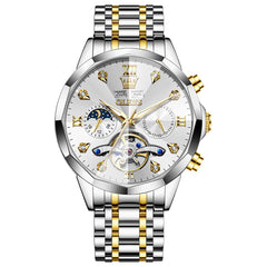 OLEVS 6621 3D Faceted Mirror Mechanical Watch for Men - Two Tone White Watch | Olevs Watch Store