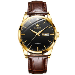 OLEVS 6629 Minimalist Day Date Mechanical Watch for Men - Gold Black Watch | Olevs Watch Store
