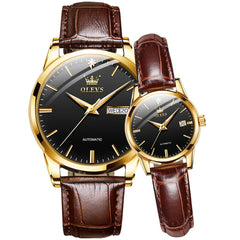OLEVS 6629 Minimalist Mechanical Couple Watches Set - Gold Black Watch | Olevs Watch Store