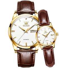 OLEVS 6629 Minimalist Mechanical Couple Watches Set - Gold White Watch | Olevs Watch Store
