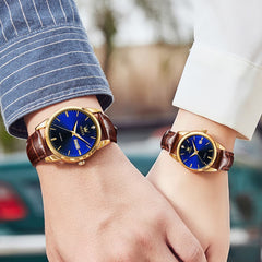 OLEVS 6629 Minimalist Mechanical Couple Watches Set - Gold White Watch | Olevs Watch Store