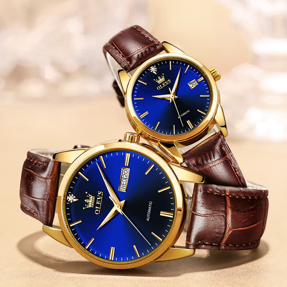 OLEVS 6629 Minimalist Mechanical Couple Watches Set - Gold White Watch | Olevs Watch Store