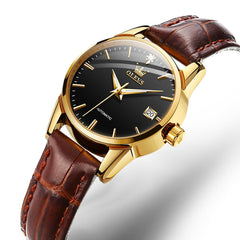 OLEVS 6629 Petite Minimalist Mechanical Watch for Women - Gold Black Watch | Olevs Watch Store