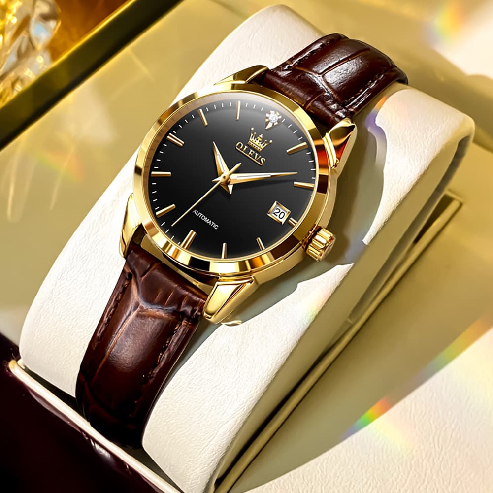 OLEVS 6629 Petite Minimalist Mechanical Watch for Women - Gold White Watch | Olevs Watch Store