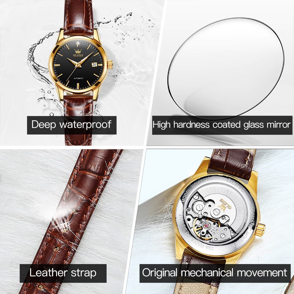 OLEVS 6629 Petite Minimalist Mechanical Watch for Women - Gold White Watch | Olevs Watch Store