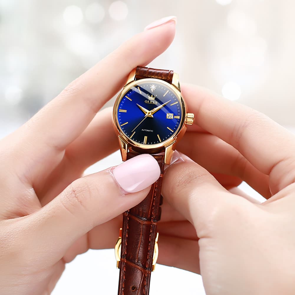 OLEVS 6629 Petite Minimalist Mechanical Watch for Women - Gold White Watch | Olevs Watch Store