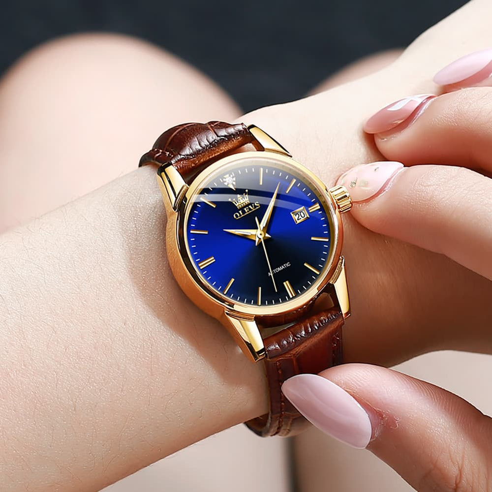 OLEVS 6629 Petite Minimalist Mechanical Watch for Women - Gold White Watch | Olevs Watch Store