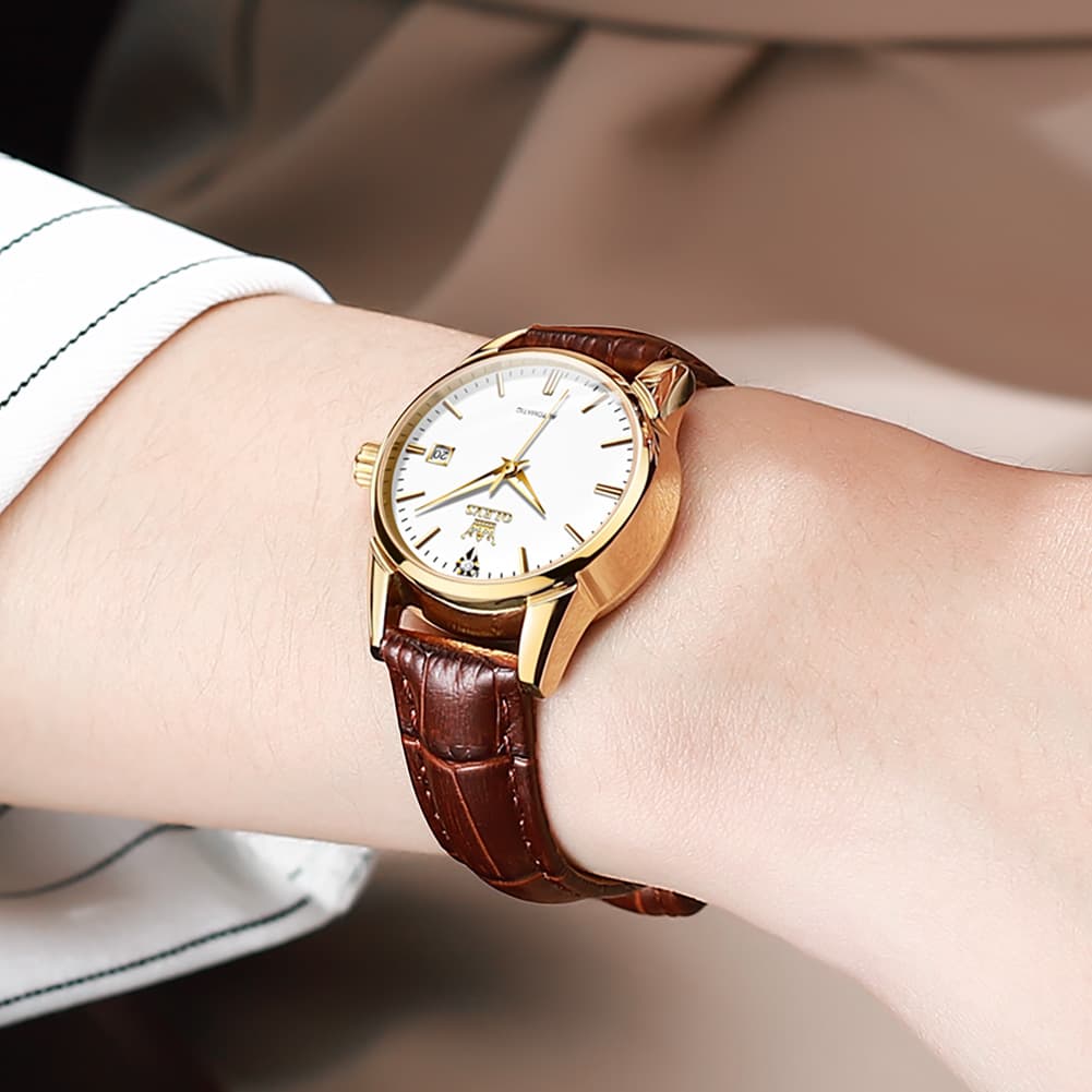 OLEVS 6629 Petite Minimalist Mechanical Watch for Women - Gold White Watch | Olevs Watch Store