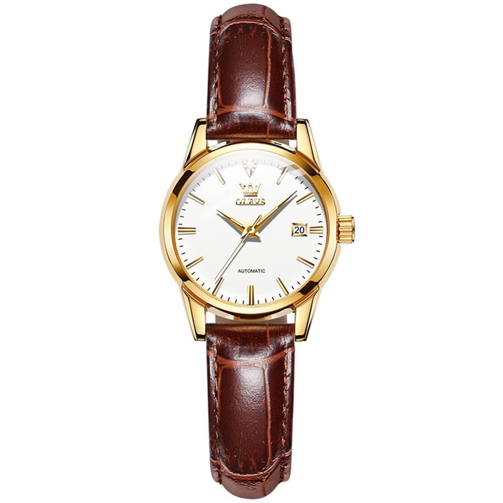 OLEVS 6629 Petite Minimalist Mechanical Watch for Women - Gold White Watch | Olevs Watch Store