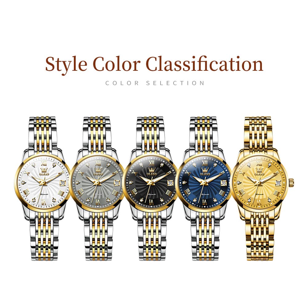 OLEVS 6630 Petite Sunburst Mechanical Watch for Women - All Gold Watch | Olevs Watch Store