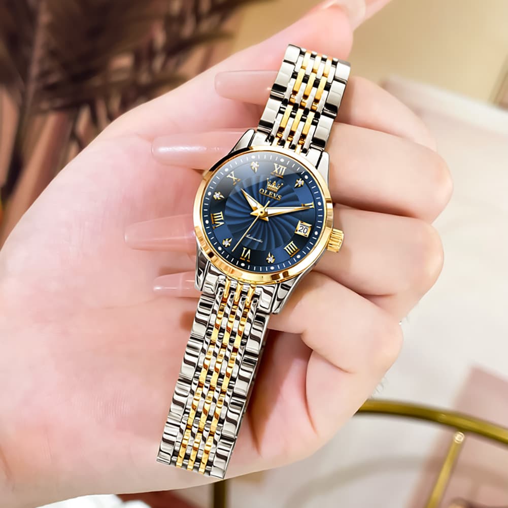 OLEVS 6630 Petite Sunburst Mechanical Watch for Women - All Gold Watch | Olevs Watch Store