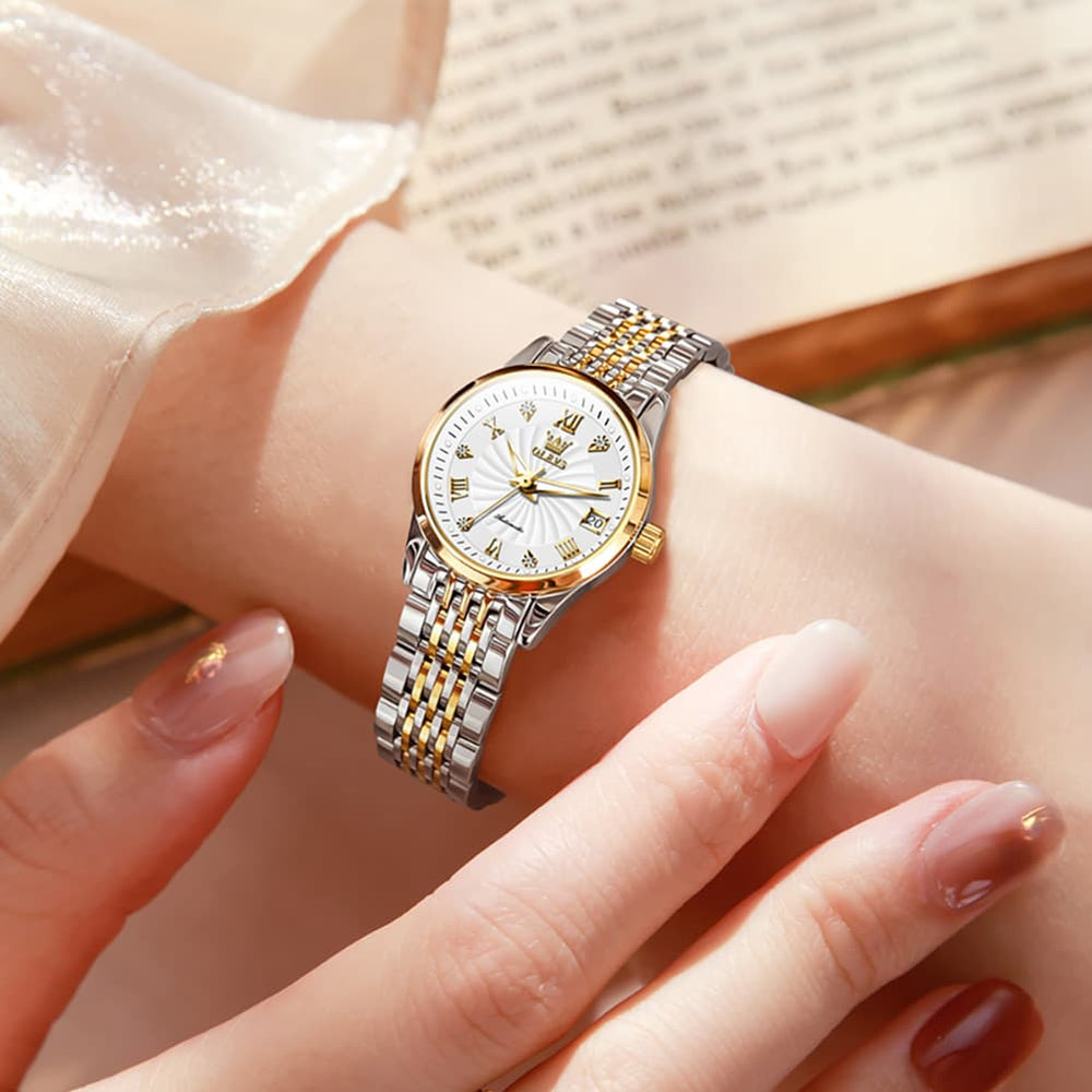 OLEVS 6630 Petite Sunburst Mechanical Watch for Women - All Gold Watch | Olevs Watch Store