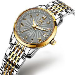 OLEVS 6630 Petite Sunburst Mechanical Watch for Women - Two Tone Gray Watch | Olevs Watch Store