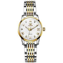 OLEVS 6630 Petite Sunburst Mechanical Watch for Women - Two Tone White Watch | Olevs Watch Store