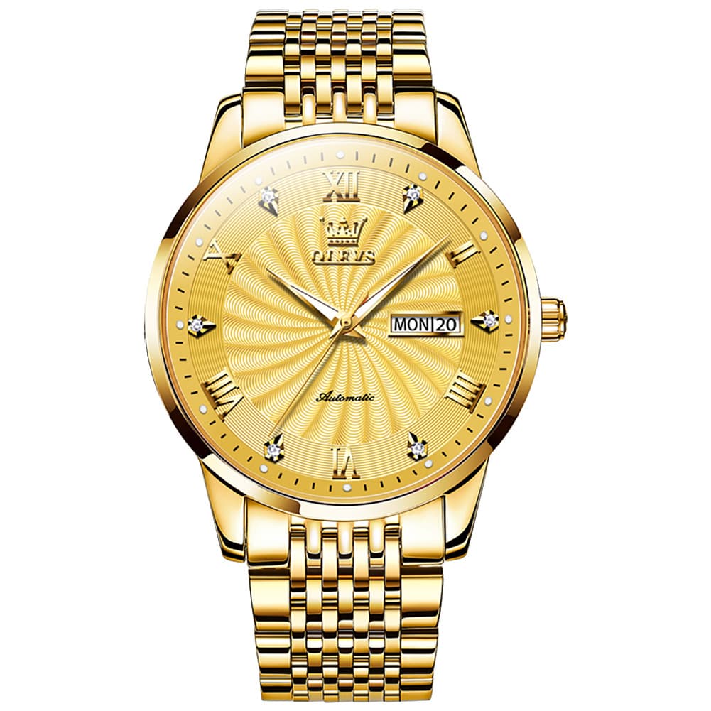 OLEVS 6630 Sunburst Dial Mechanical Watch for Men - All Gold Watch | Olevs Watch Store
