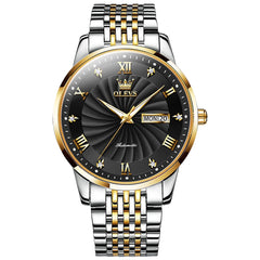 OLEVS 6630 Sunburst Dial Mechanical Watch for Men - Two Tone Black Watch | Olevs Watch Store