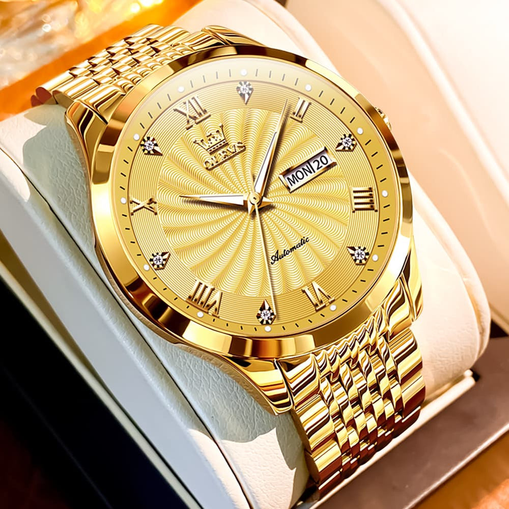 OLEVS 6630 Sunburst Dial Mechanical Watch for Men - Two Tone Gray Watch | Olevs Watch Store