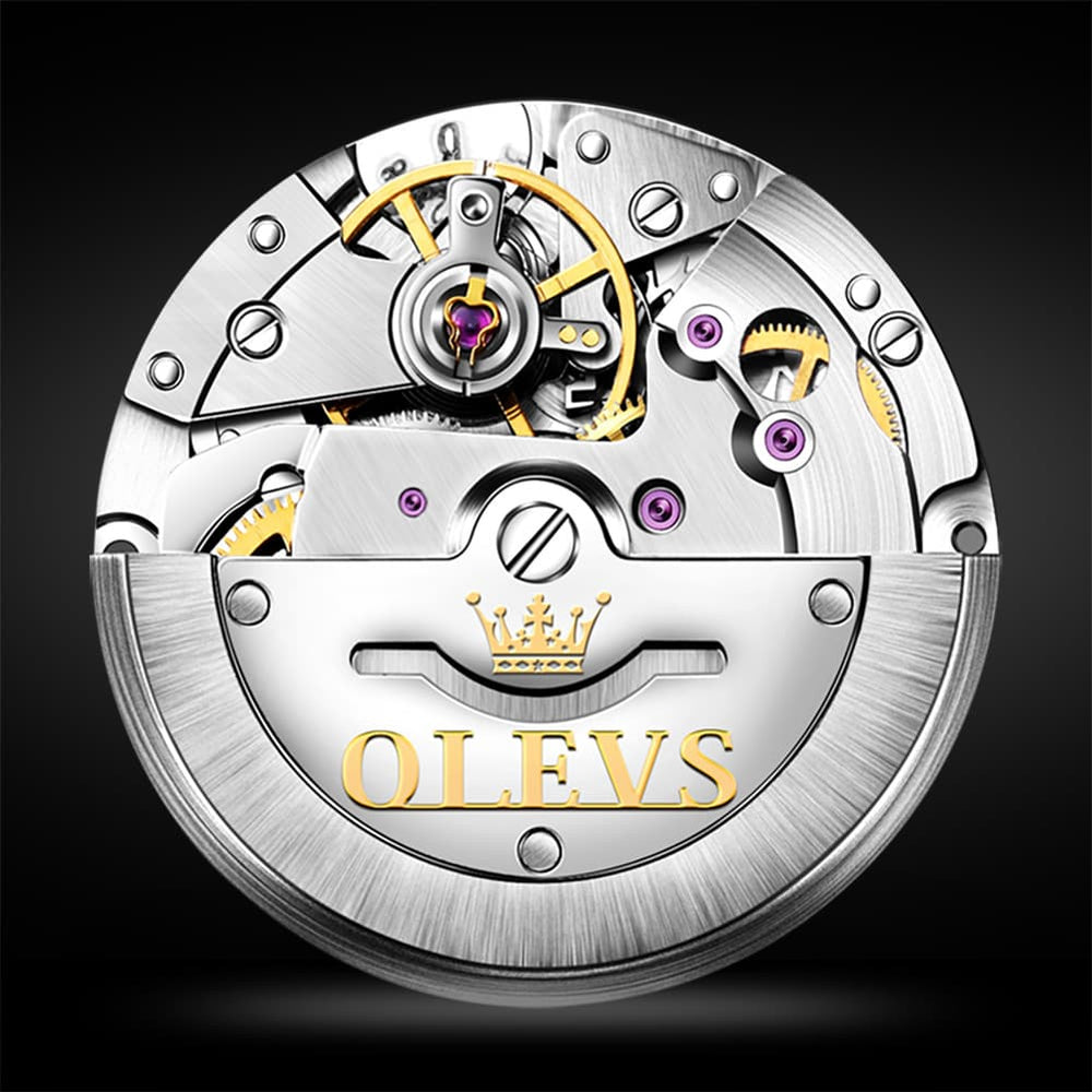 OLEVS 6630 Sunburst Dial Mechanical Watch for Men - Two Tone Gray Watch | Olevs Watch Store