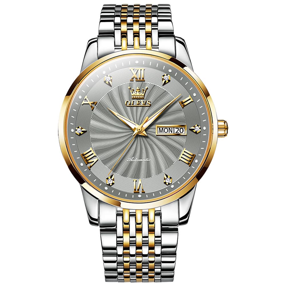 OLEVS 6630 Sunburst Dial Mechanical Watch for Men - Two Tone White Watch | Olevs Watch Store
