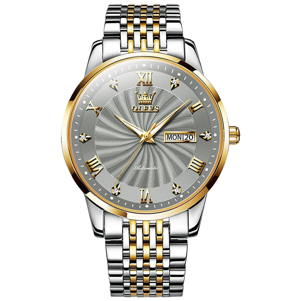 OLEVS 6630 Sunburst Dial Mechanical Watch for Men - Two Tone White Watch | Olevs Watch Store