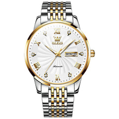OLEVS 6630 Sunburst Dial Mechanical Watch for Men - Two Tone White Watch | Olevs Watch Store