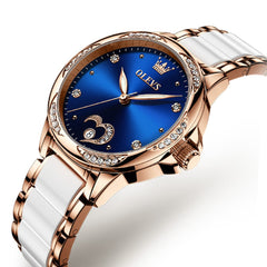 OLEVS 6631 Ceramic Mechanical Skeleton Watch for Women - Blue Watch | Olevs Watch Store