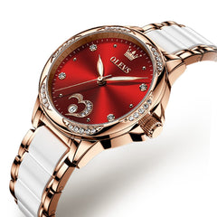 OLEVS 6631 Ceramic Mechanical Skeleton Watch for Women - Red Watch | Olevs Watch Store