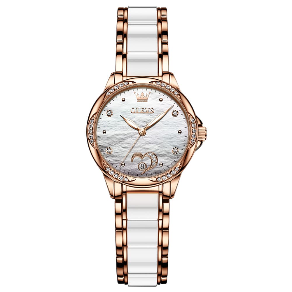 OLEVS 6631 Ceramic Mechanical Skeleton Watch for Women - White Watch | Olevs Watch Store