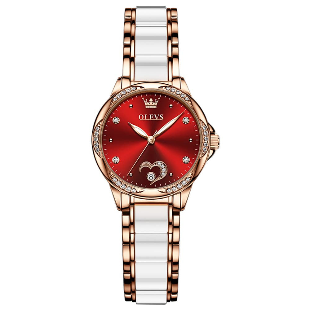 OLEVS 6631 Ceramic Mechanical Skeleton Watch for Women - White Watch | Olevs Watch Store
