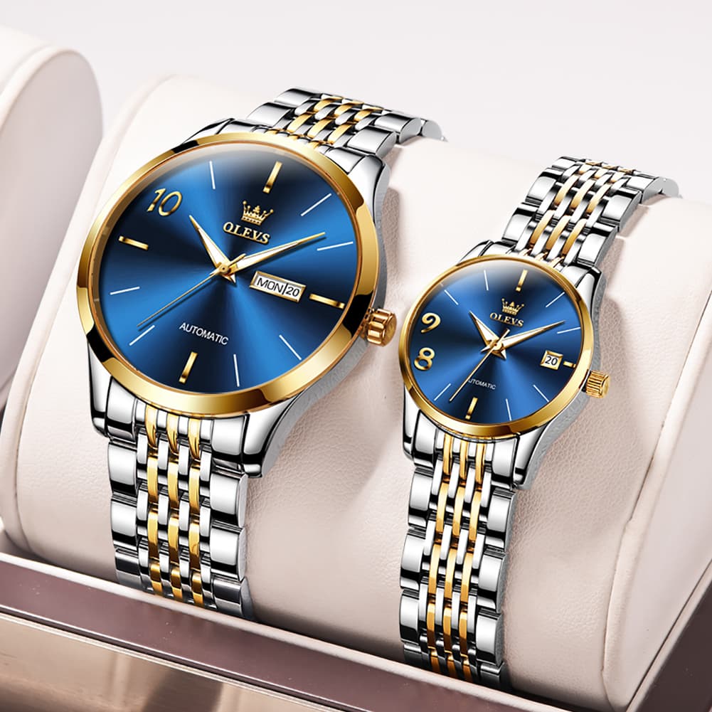 OLEVS 6632 Stainless Steel Automatic Mechanical Couple Watches - Silver White Watch | Olevs Watch Store