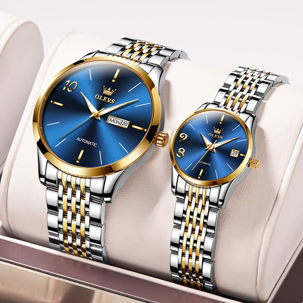 OLEVS 6632 Stainless Steel Automatic Mechanical Couple Watches - Silver White Watch | Olevs Watch Store