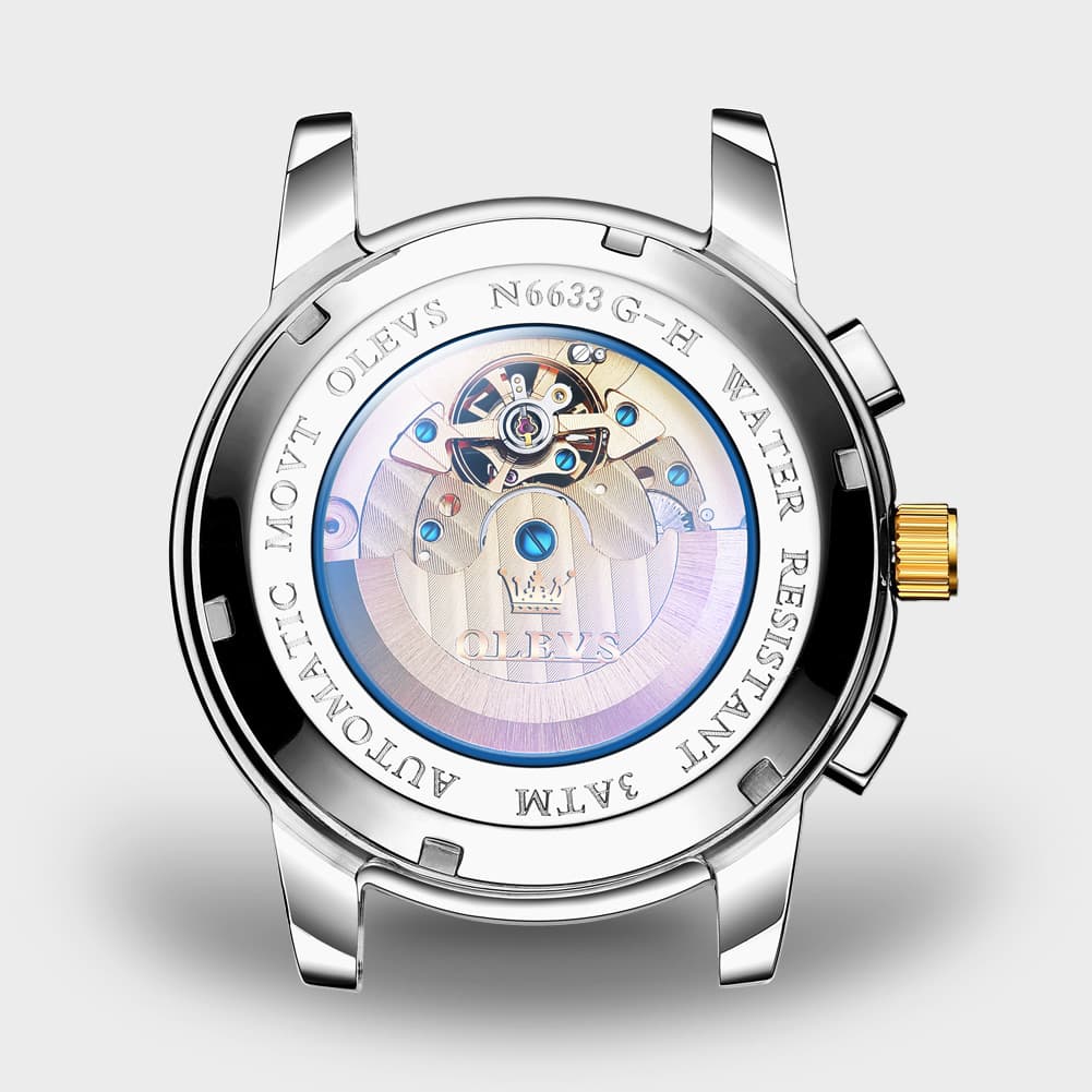 OLEVS 6633 Stainless Steel Mechanical Moon Phase Watch for Men - All Black Watch | Olevs Watch Store