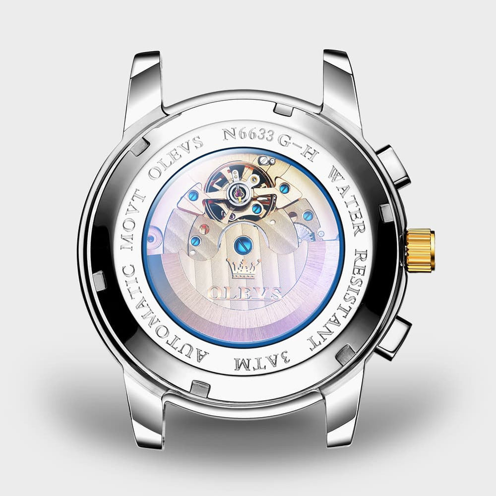 OLEVS 6633 Stainless Steel Mechanical Moon Phase Watch for Men - All Black Watch | Olevs Watch Store