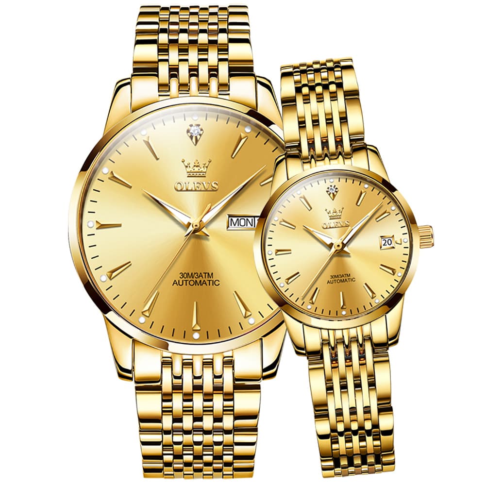 OLEVS 6635 Stainless Steel Automatic Mechanical Couple Watches - All Gold Watch | Olevs Watch Store