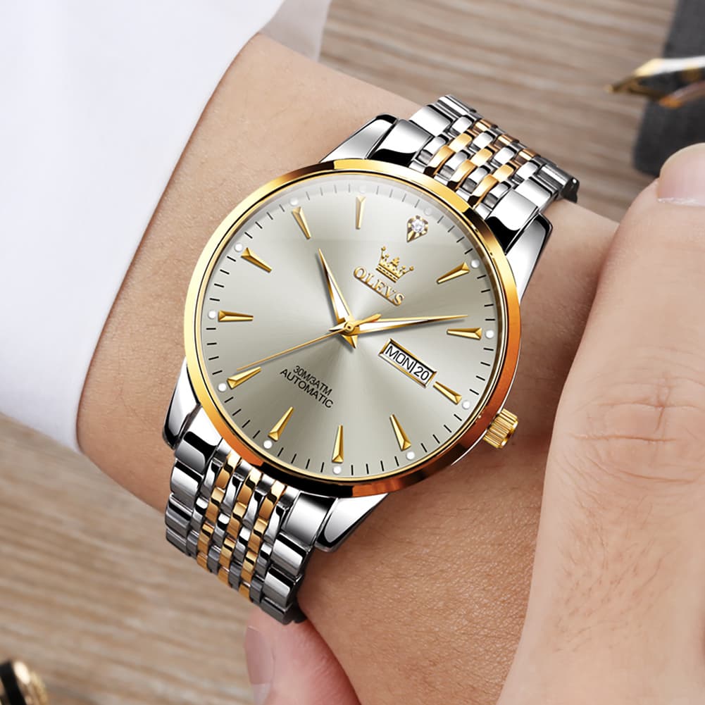 OLEVS 6635 Stainless Steel Automatic Mechanical Watch for Men - All Gold Watch | Olevs Watch Store